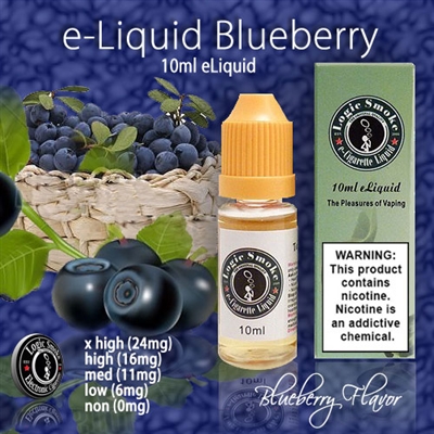 10ml bottle of blueberry flavored e-liquid from LogicSmoke, available in 5 nicotine levels. Perfect for vapers who love the sweet and tangy taste of blueberries