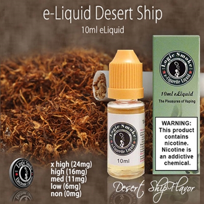 LogicSmoke 10ml e-liquid juice bottle in Desert Ship flavor, available in 5 nicotine levels.