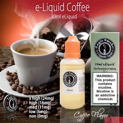 Coffee flavor vape juice in a 30ml bottle