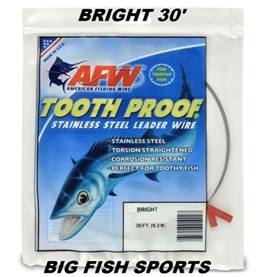 AFW TOOTH PROOF STAINLESS STEEL LEADER - SINGLE STRAND WIRE - BRIGHT - 15 FEET