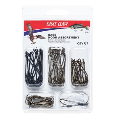 EAGLE CLAW BASS HOOK ASSORTMENT- 67 PIECES #618H