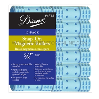 Diane Snap-On Magnetic Rollers 5/8" Blue, 12 Pack