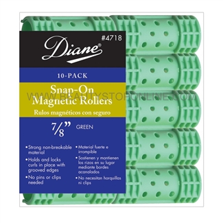 Diane Snap-On Magnetic Rollers 7/8" Green, 10 Pack