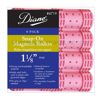 Diane Snap-On Magnetic Rollers 1 1/8 Pink, 8 Pack