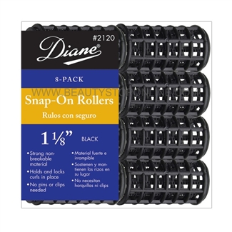 Diane Snap-On Rollers 1 1/8" Black, 8 Pack