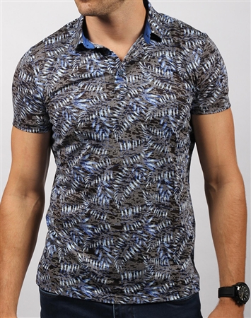 Navy Palm Leaf Print Polo