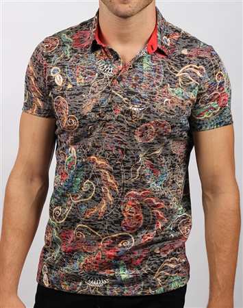 Black Floral Polo Shirt