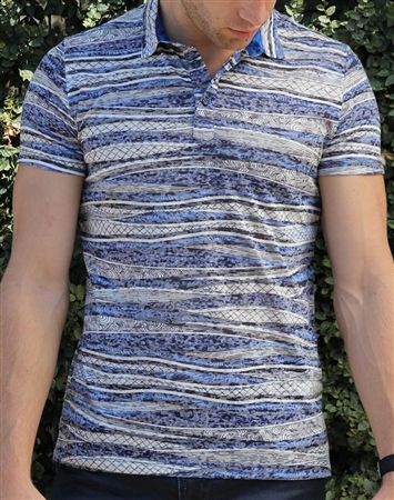 Navy Tan Wave Stripe Shirt