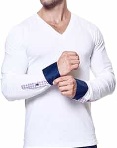 White Long Sleeve Sport v neck Shirt
