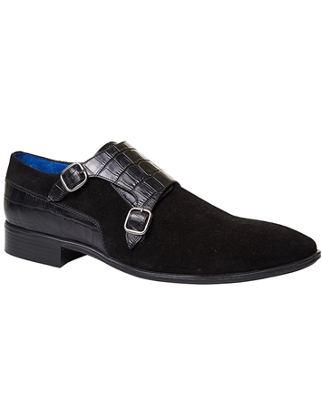 Suede Shoes: Black Suede Monk Strap Shoes