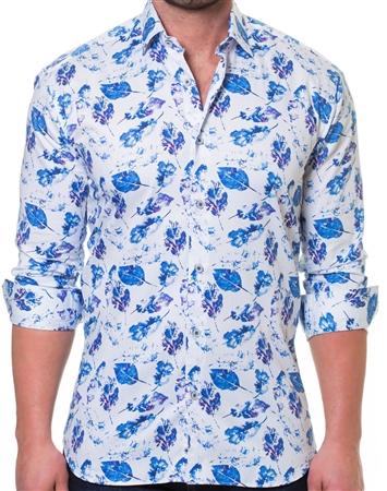 White Blue Leaf Dress Shirt