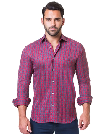 Red Grey check dress Shirt