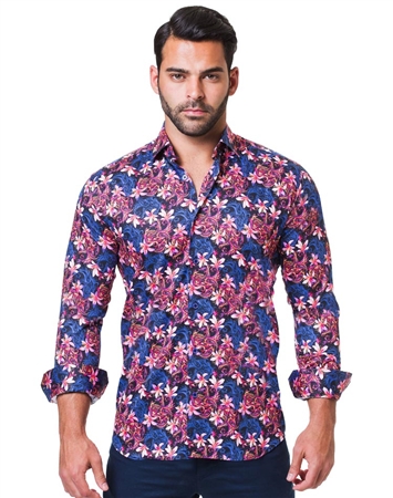 Navy Fuchsia Floral Dress shirt