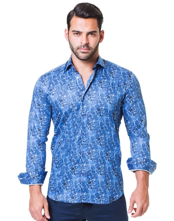 Navy Marble Print Dress Shirt