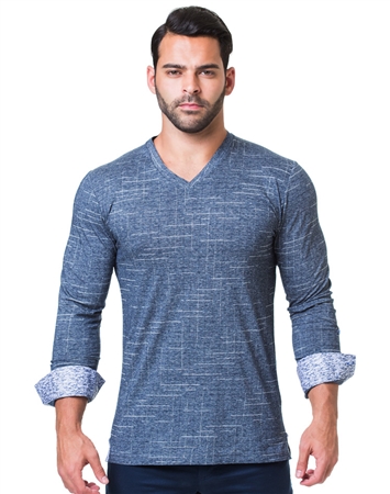 Navy White Dash Check V-Neck Shirt