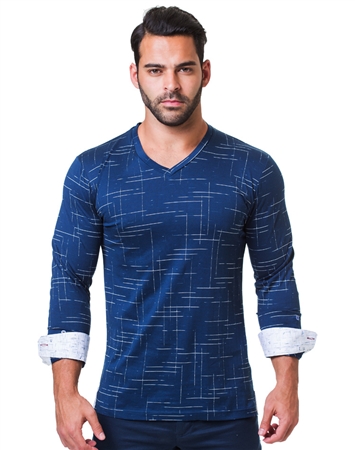 Unique Navy Check V-Neck