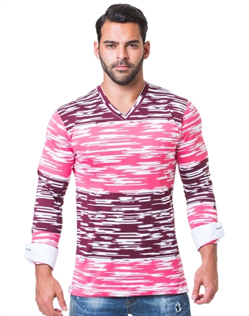 Digitized Pink Color Block V-Neck Shirt