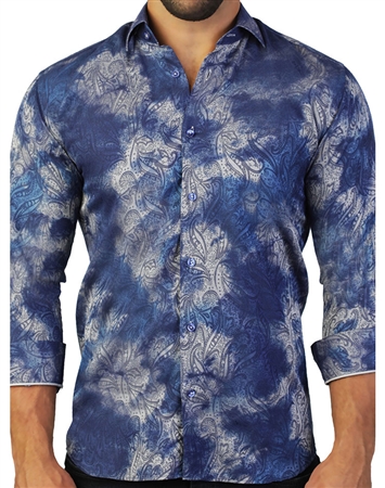 Luxury Blue Paisley Dress Shirt