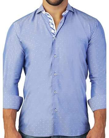 Designer Blue White Dot Dress Shirt