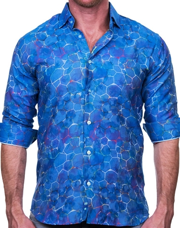 Blue Honeycomb Geometric Print Dress Shirt