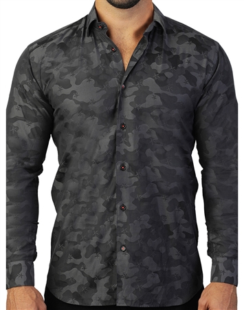 Stylish Black Camo Dress Shirt