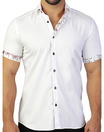White Jacquard Weave Short Sleeve Dress Shirt