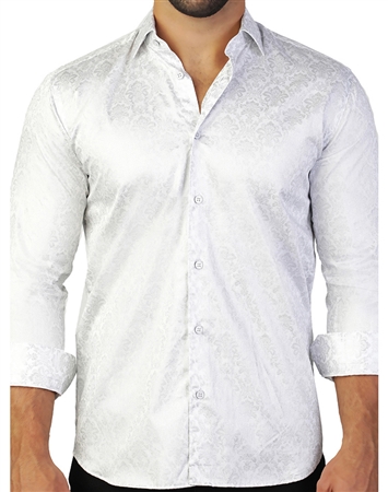 White Paisley Floral Jacquard Dress Shirt