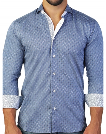 Shop Men's Luxury Shirt - Blue White Fan Print Shirt
