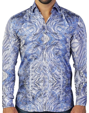 Interesting Blue Swirl Geometric Print Shirt