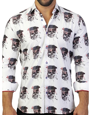 American Skull Print Dress Shirt