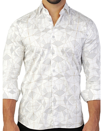 Luxury White Geometric Print Button Down