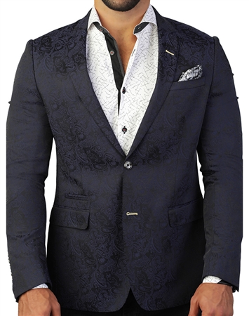 Elegant Dark Blue Paisley Blazer