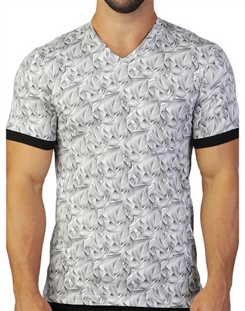 Fashionable White Grey  Wave Print Tee