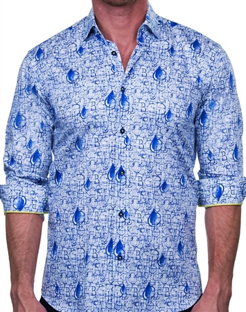 Interesting Blue Roman Text Print Dress Shirt