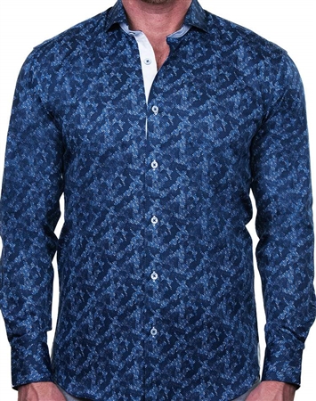 Stylish Pixel Blue Print Dress Shirt