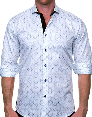 Fashionable White and Blue Dress Shirt