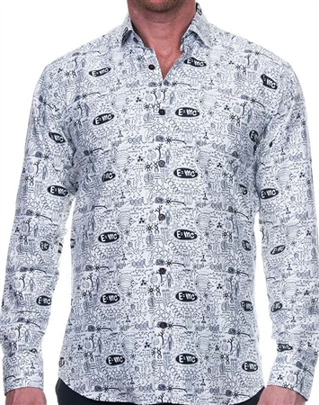 Fascinating White Black Print Dress Shirt