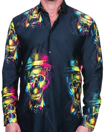 Luxury Multicolored Retro Skull Print Shirt