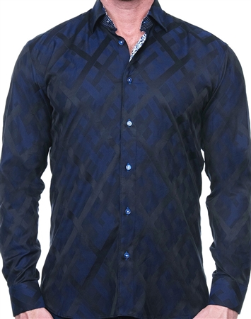 Dark Blue Diamond Check Dress Shirt