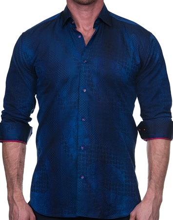 Abstract Blue Jacquard Dress Shirt