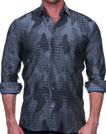 Gray Houndstooth Camo Jacquard Dress Shirt