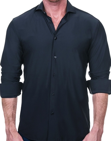 Sporty Stretch Black Dress Shirt