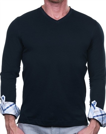 Navy Long Sleeve V- Neck