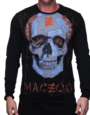 Maceoo Designer Long Sleeve Sweater Black Solid Skull Print