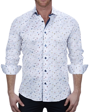 Fun Beach Print white Dress Shirt