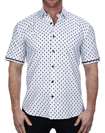 Skull Print Short Sleeve Dress Shirt