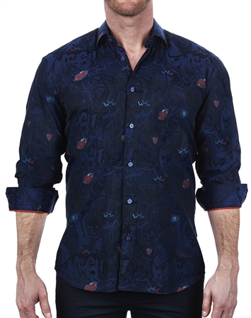 Designer Blue lip print Jacquard Dress Shirt