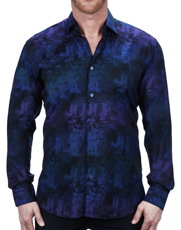 Fashionable Blue Jacquard Dress Shirt