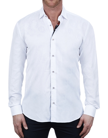 Elegant White Jacquard Dress Shirt