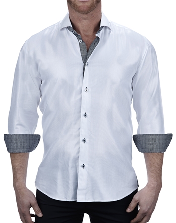 Designer White Diamond Print Dress Shirt